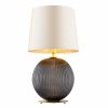 Elegancka lampa stołowa lampka nocna ciemne szkło kula beżowy abażur satyna mosiądz do salonu HAMILTON 8538  Argon